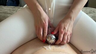 Good boy doing everything MIstress tell and as a reward she ruining his orgasm in chastity - porn video